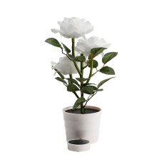 Lámpara solar rosa blanca con luz LED, maceta para rosa artificial, 1 unidad.