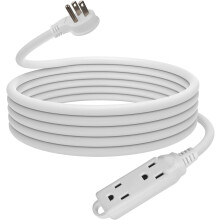 Low Profile 15 Ft Flat Plug Extension Cord - 16 AWG 3 Prong Grounded Cable with 3 Outlets, Perfect for Indoor Use, White, UL Listed