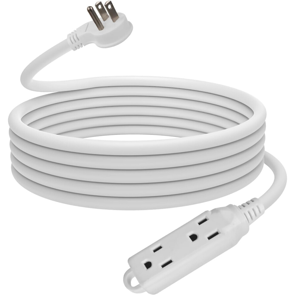 Low Profile 15 Ft Flat Plug Extension Cord - 16 Awg 3 Prong Grounded Cable With 3 Outlets, Perfect For Indoor Use, White, Ul Listed 9426043906771