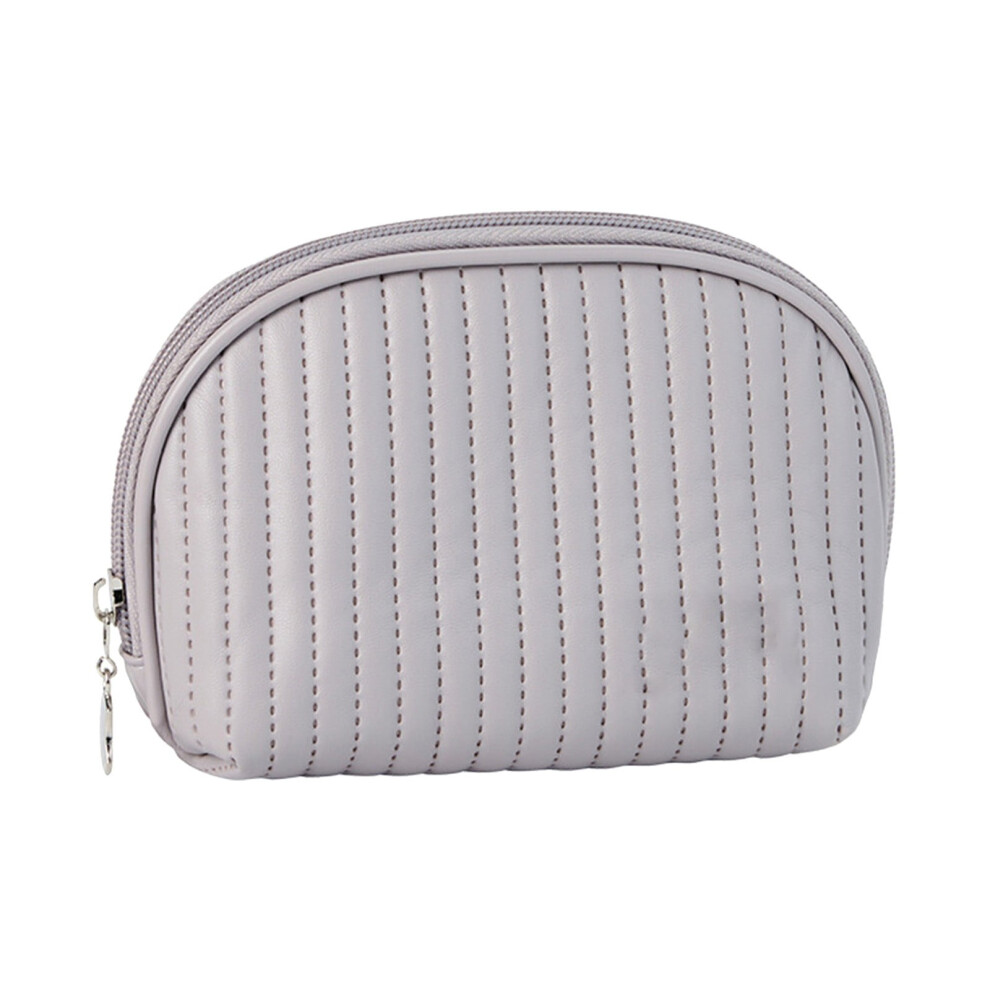 Grey Leather Mini Makeup Bag, Waterproof Travel Cosmetic Pouch For Women Â (5.51"X2.75"X4.53"), Compatible With Daily Carry