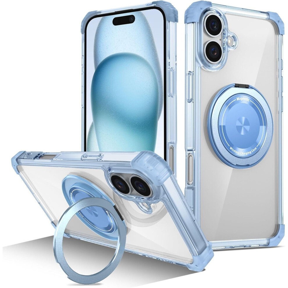 Military-Grade Iphone 16 Case W/ Built-In Kickstand, Magnetic Rotating Ring, Shockproof Pc Protection Â 6.1" (Blue) Blue 9426043753719