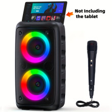 Portable Karaoke Machine with 2 Mics, Wireless & Wired Microphone, PA Speaker with LED Lights, TF/USB/AUX/TWS, for Home Party & Entertainment