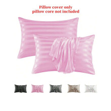 Taies d'oreiller luxueuses en satin de soie rayé, jacquard noir 3 cm, polyester ultra-doux, fermeture portefeuille, rafraîchissantes pour les