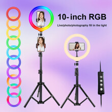 Anneau lumineux selfie de 25 cm avec trépied extensible de 107 cm pour le streaming en direct, YouTube, TikTok et l'enregistrement vidéo avec la
