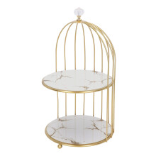 Étagère de salle de bain double en forme de cage à oiseaux – Cadre doré, base blanche, rangement gain de place pour comptoir et coiffeuse