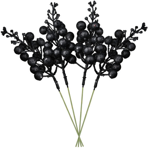 Dark Blue Glitter Berry Stems 16-Pack 7.8 inch