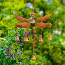 Carillon libellule décoratif, grand carillon à vent vert-de-gris avec cloche en fer forgé pour jardin, terrasse, porche, cadeau pour maman