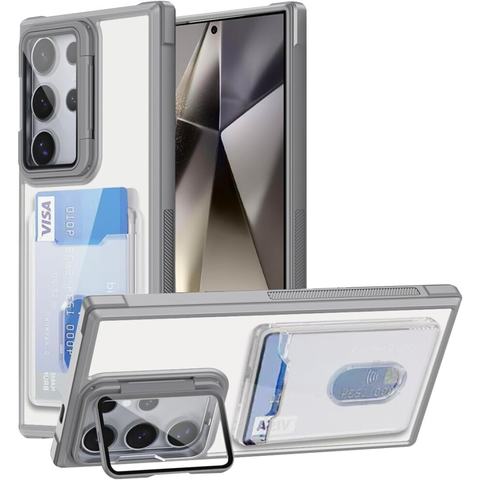 Military Grade Drop Wallet Case For Galaxy A05s Â Slim, Shockproof, Transparent With Lens Kickstand & Card Holder (Gray) Gray 9426043907440