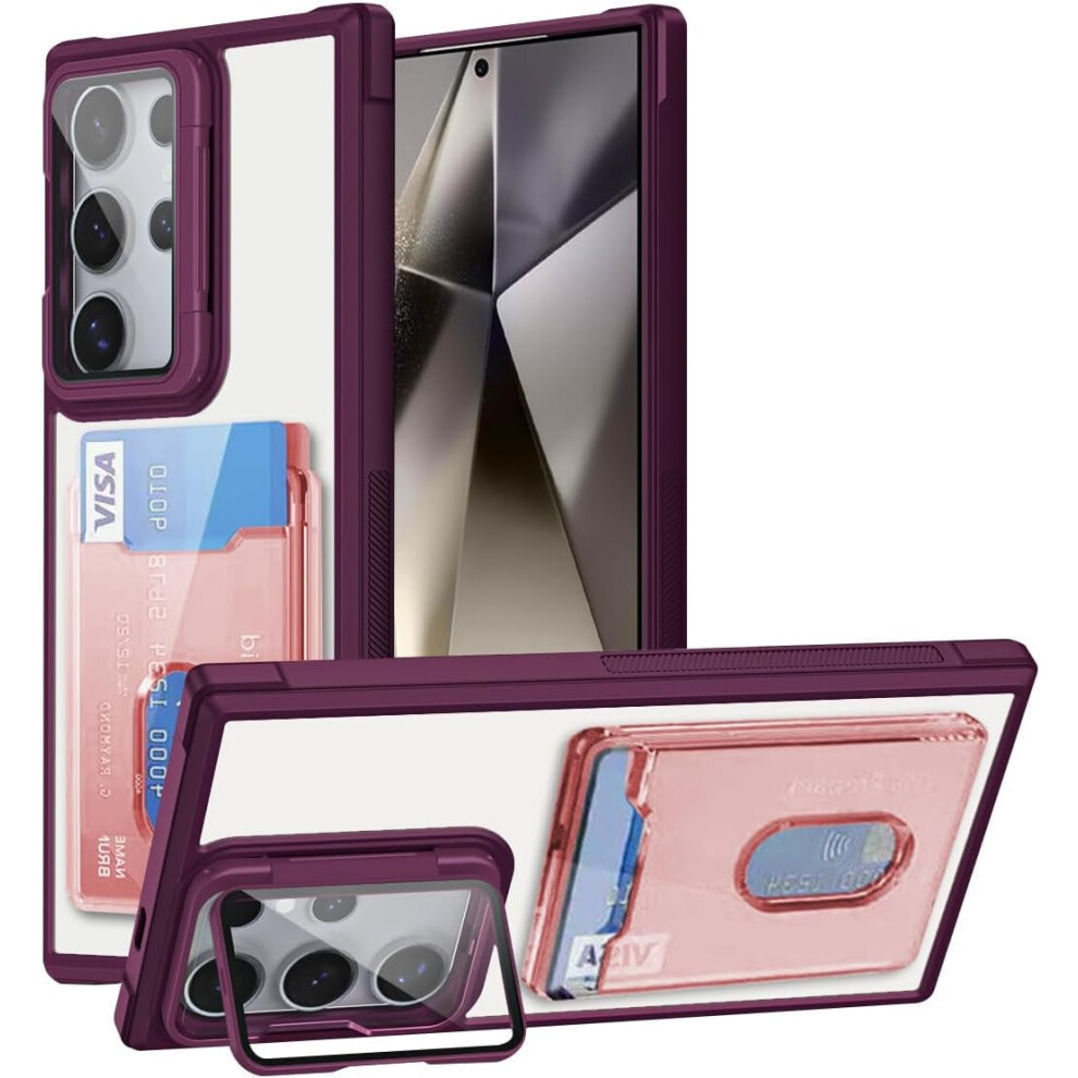 Military Grade Drop Wallet Case For Galaxy A24 4G Â Slim Shockproof Transparent Case With Lens Kickstand & Card Holder (Wine) 9426043907693