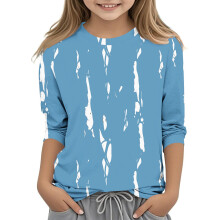 Blue Gradient 3/4 Sleeve Kids T-Shirts, Boat Neck Spandex Tee for Boys & Girls – Summer/Fall 2026, Y2K Style, Ages 7
