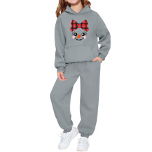 Gray 2PC Fuzzy Activewear Set for Kids – Hooded Sweatshirt & Sweatpants, Fall/Winter Warm Outfit, Compatible with 2T