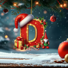 Christmas Initial with Red Hat Christmas Tree Ornaments Personalized DIY Christmas 26 Letters Ornaments Christmas Decoration Xmas Tree Hanging Decor