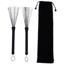 ROSENICE 1 Pair Black Stainless Steel Wire Drum Brushes For Jazz Drums With Volume Control And 12x1x0.6in