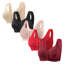 Women Daisy Bra Convenient Front Close Button Bras Sports Bra For Older Women Comfort Cotton Bras No Underwire Underwear 5 Pack Beige 3XL