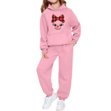 Pink 2PC Kids Hooded Tracksuit for Boys & Girls, Fuzzy Warm Sweatshirt + Trousers, Regular Fit, Age 9