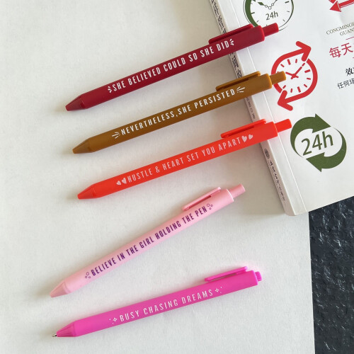 Σετ στυλό Empowering Ballpoint για γυναίκες – 5 στυλό μεσαίας μύτης με παρακινητικά