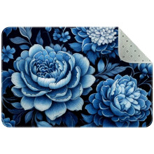 Navy Blue Floral Small Area Rug, Non-Slip Washable Indoor Mat for Kitchen, Bedroom, Living Room & Entry – Compatible with Hard Floors