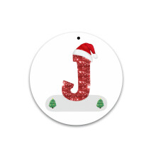 Christmas 26 Letter Ornaments, Christmas Initial with Red Hat Christmas Tree Ornaments, 26 Letter Hanging Pendant Ornaments for Xmas Tree Decorations