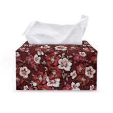Floral PU Leather Tissue Box Cover with Snap Button – Rectangular Full-Coverage Design for Women, Compatible with Standard Tissue Boxes
