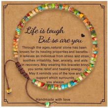 Inspirational Natural Stone Bracelets for Women – “Life is Tough But So Are You” – Get Well Soon & Spiritual Gift, Compatible with All Wrist