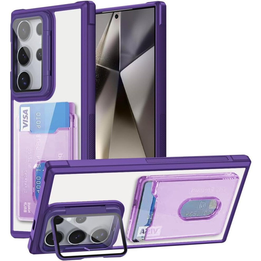 Military Grade Drop Wallet Case For Galaxy A06 Â Slim, Shockproof, Transparent With Lens Kickstand & Card Holder (Purple) Purple 9426043908911