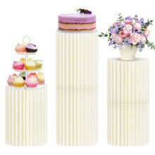 5pcs Paper Cylinder Dessert Stands w/ Acrylic Bases, Adjustable Height, Compatible with Wedding/Party/Birthday Cakes & Florals