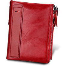 Men's Folding Double Zip Wallet RFID Blocks Retro Short Coin Purse