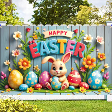 Fondo con pancarta de Feliz Pascua, Jardín colorido, huevo de Pascua, pollito, conejito, fondo, decoraciones para fotos de Pascua, fondo para fotos,