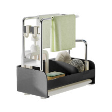 Organizer with Drain Tray: and Sponge Rack Storage Solution! black