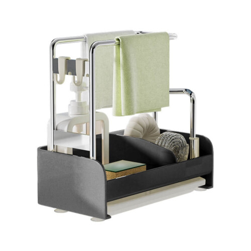 Organizer with Drain Tray: and Sponge Rack Storage Solution! black