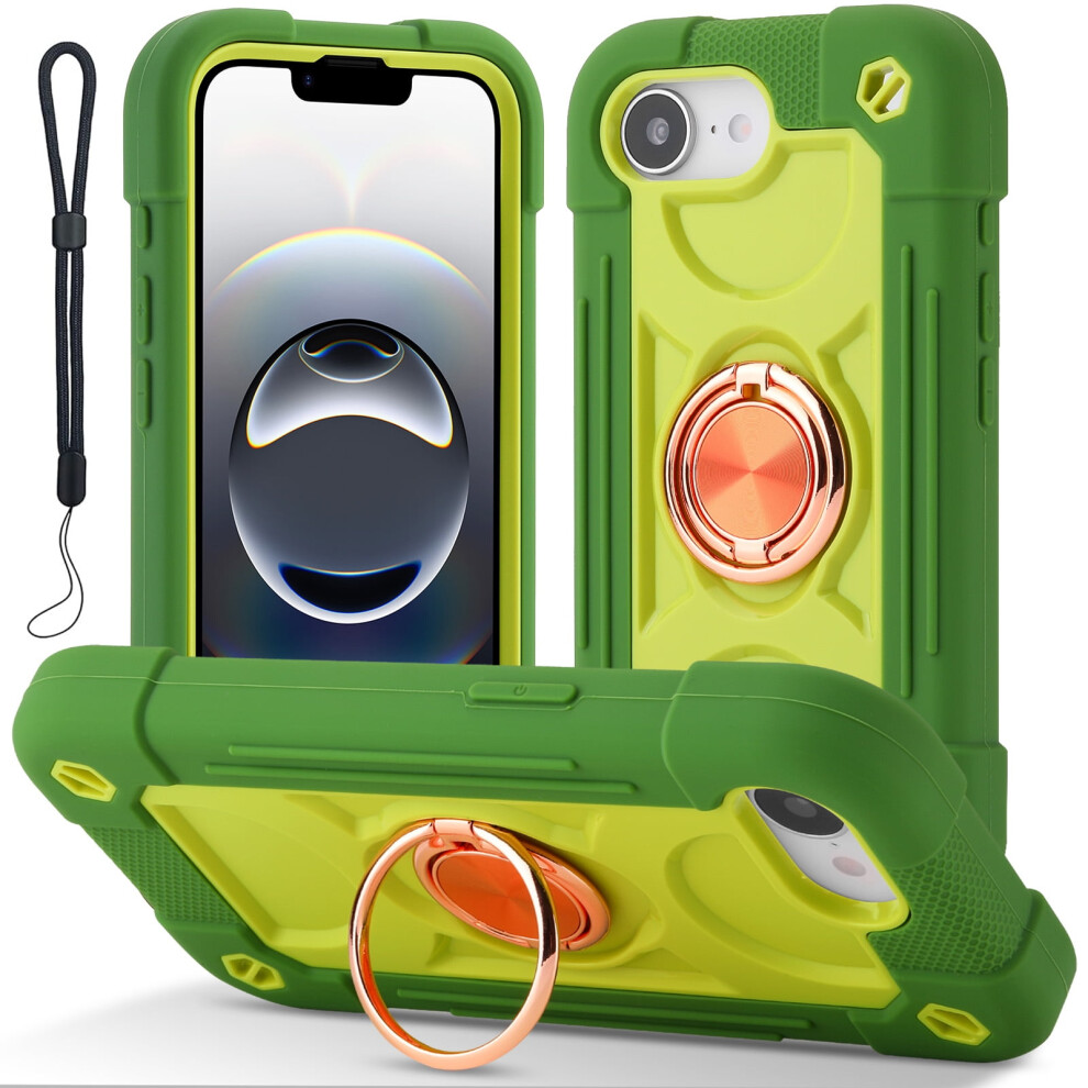 Iphone 16E Case 6.1" Â Compatible, 360 Rotating Ring Stand, Military-Grade Drop Protection, Rugged Cover With Wrist Strap, Dark Green 9426043831097