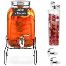 2-Gallon Glass Drink Dispenser with 2 Press Spigots, Sun Tea Jar for Parties – Compatible with Outdoor Use