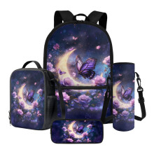 Butterfly Rose Moon Galaxy Print Toddler Backpack Set (4pcs): School Bag, Lunch Bag, Pencil Case, Water Pouch – Compatible with Kids