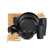 Wheat Straw Dinnerware Set for 4/8, 16/17/32pcs Unbreakable Plates Bowls Cups, Lightweight Modern Dish Set for Camping and Everyday Use