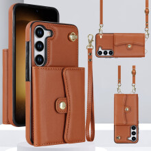 RFID-Blocking Crossbody Wallet Case for Samsung S20 FE – Leather Flip Cover with Lanyard & Card Holder, Brown