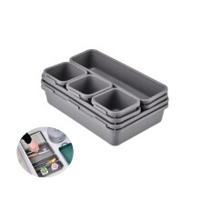 8Pack Gray Bathroom Organizers, Resuable Plastic Drawer Organizers Set for Cosmetic,Interlocking Drawer Containers Set for Office,Jewelries