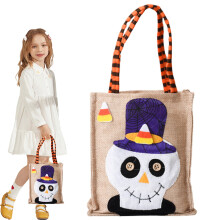 Reusable Burlap Halloween Trick or Treat Bags for Kids – Witch, Skeleton & Cat Designs, Eco-Friendly Candy Collection Bags