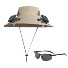 Solar Fan Hat with Sunglasses Gift – Beige Wide Brim Cooling Hat for Men, Compatible with ANMUYUM