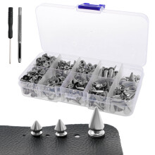 Kit de 359 clous et pointes punk Ikopy – Rivets coniques argentés en alliage de zinc, 8 tailles, pour vêtements, vestes, chaussures,