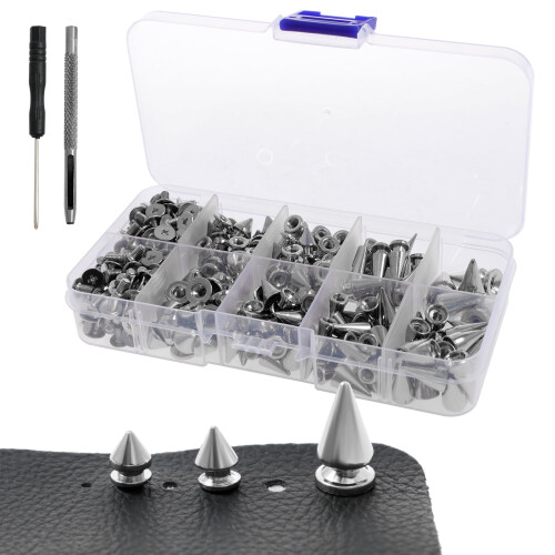 Κιτ Ikopy359 τεμαχίων Punk Spikes & Studs – Ασημένια πριτσίνια από κράμα ψευδαργύρου, 8