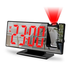 2024 Mirror LED Projection Alarm Clock, Silent Sleep, Dual Alarm, 180 Rotatable Projector, Snooze, Nightlight – Black