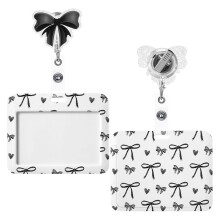 Pink Bow Coquette Gifts Set: ID Badge Holder + Retractable Reel with Alligator Clip, Funny Name Tag Card Holder for Worker/Doctor/Nurse/Teacher –