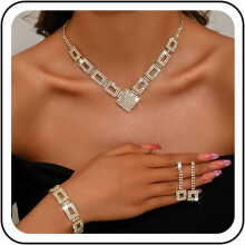 Vintage Crystal Rhinestone Jewelry Set (4-Pc) – Necklace, Earrings, Bracelet, Elegant Bridal Accessories, Compatible with Marquise & Teardrop Styles