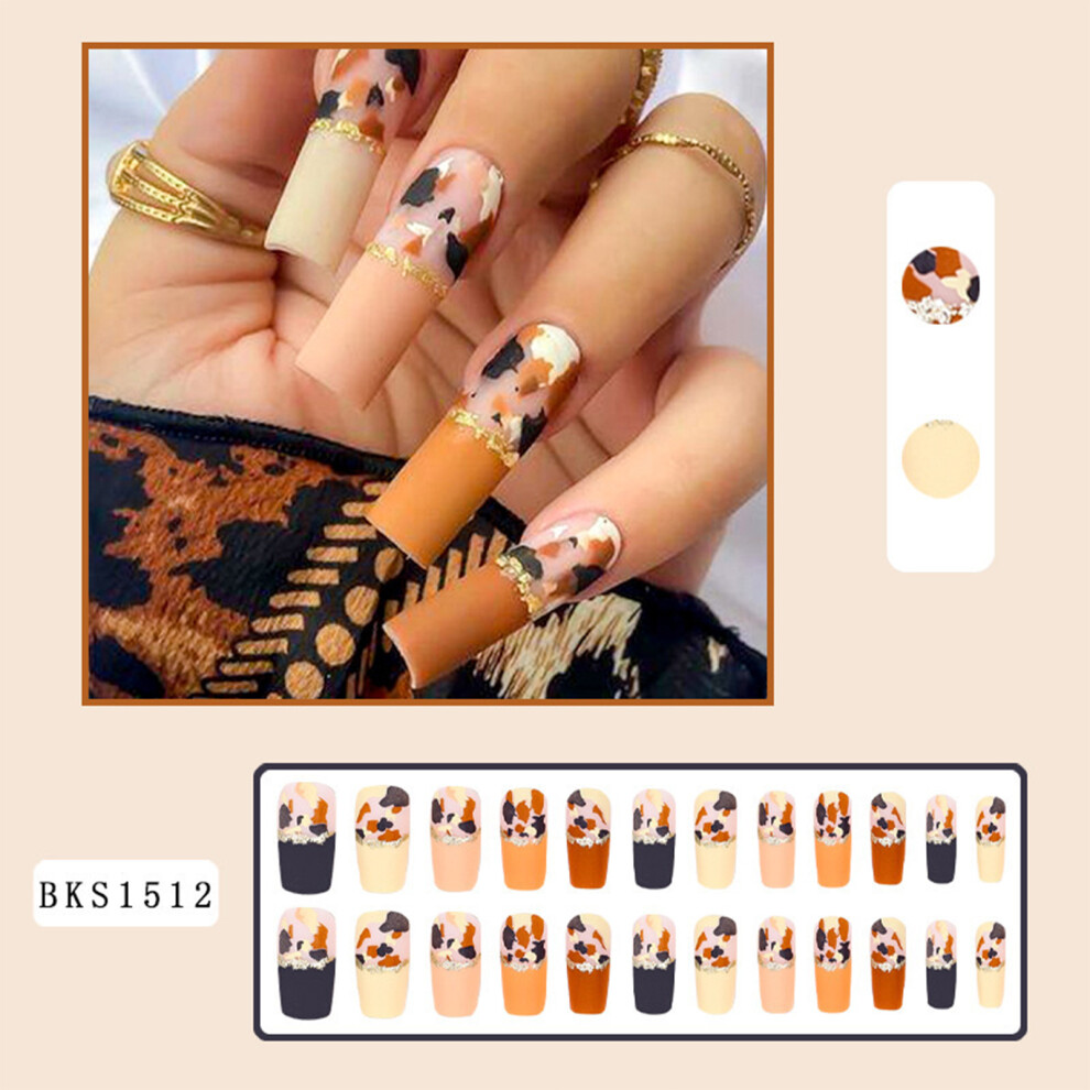Hue-Grain (Standard) Pro Nail Art Salon Fake Nails, Frosted Graffiti Long