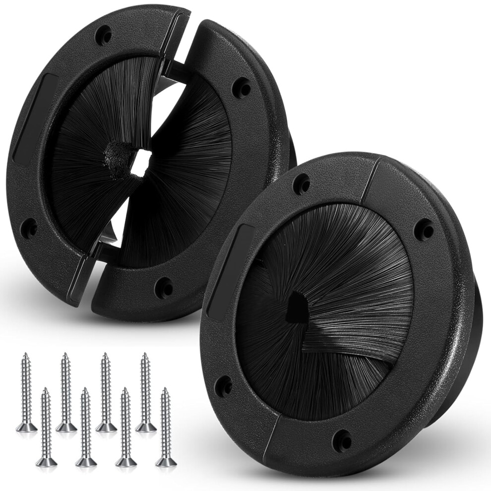 2 Pack 4" Round Brush Grommet, Large Split Grommet, Raised Floor Airflow Management For Home Data Center Wall Floor Cable Management 9405492460218