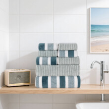 8-Piece Coral Fleece Towel Set, Super Absorbent Bath Towel, Hand Towel & Washcloth Bundle, Striped Quick-Dry Towels for Bathroom & Daily Use