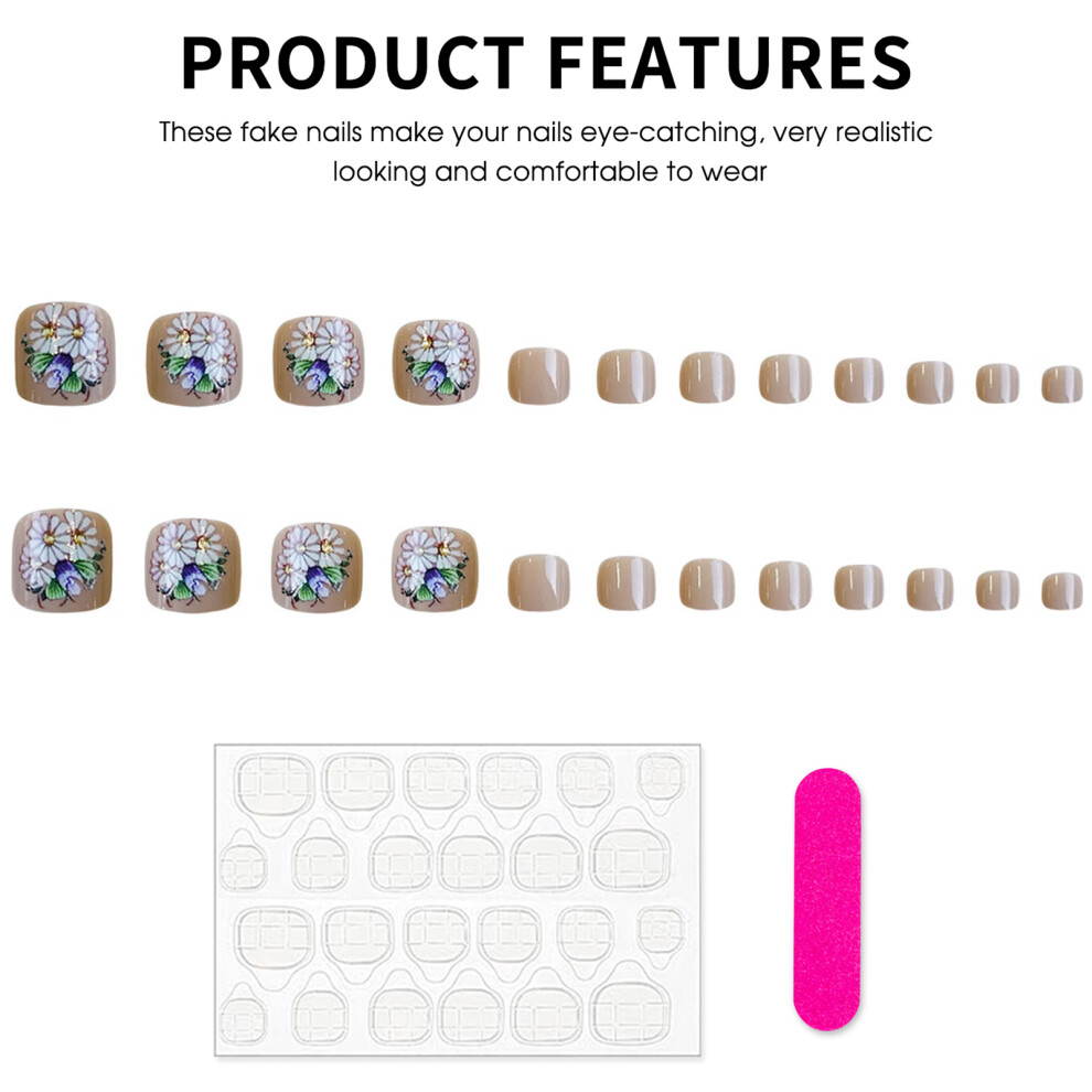 Dachuang Beauty Glossy Khaki Press-On Toenails, Lightweight & Easy Stick