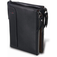 Men's Folding Double Zip Wallet RFID Blocks Retro Short Coin Purse