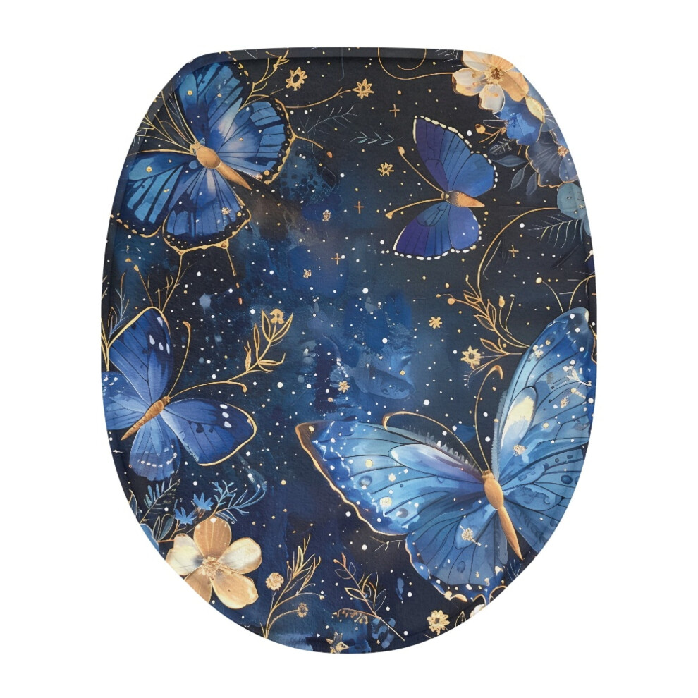 Galaxy Butterfly Toilet Lid Cover Â Soft Flannel, Elastic Band, Washable, Dust Resistant, Compatible With Elongated & Round Toilets 9180435456410