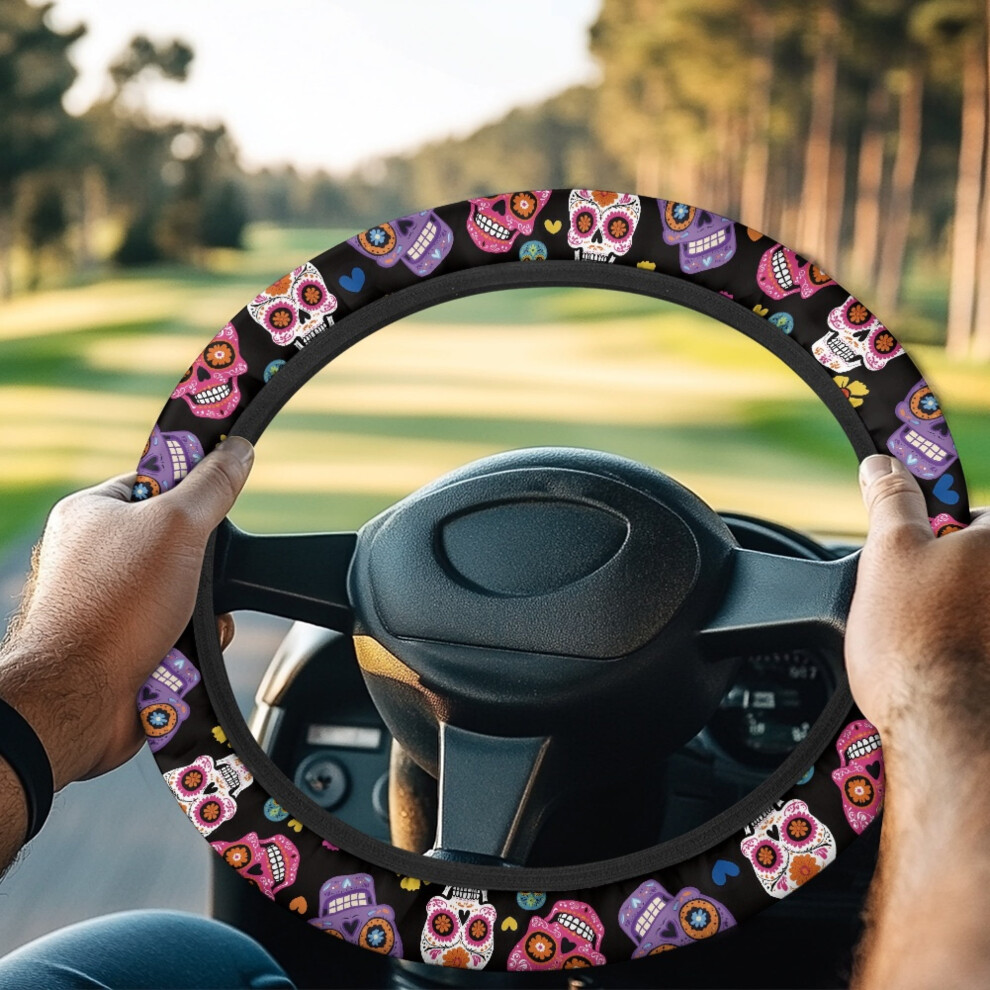 Skull & Flower Golf Cart Steering Wheel Cover Â Universal, Anti-Slip, Dust Cover Compatible With Club Car 9180435457547